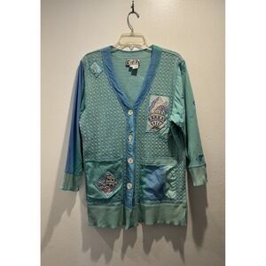 Vintage Faith Cardigan Size Small Beaded Patchwork Artsy Fish Beach‎ Ocean Top